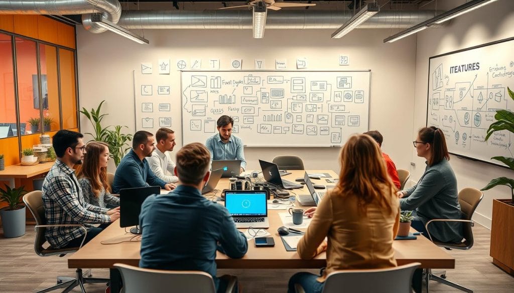 Zespół specjalistów IT pracujący nad innowacyjnymi rozwiązaniami technologicznymi w biurze
